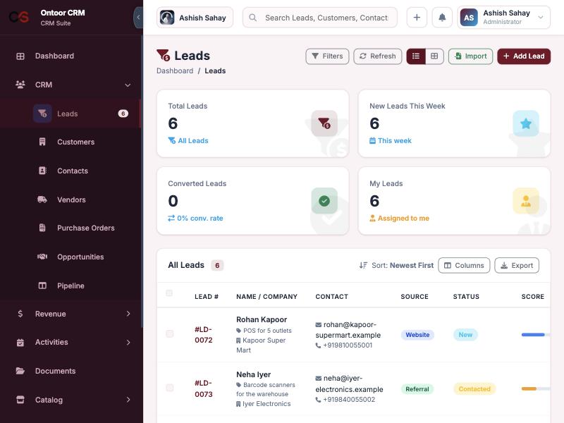 Ontoor CRM — Lead Management